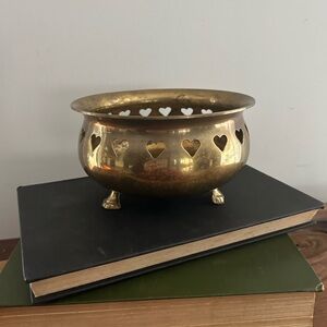 RARE FIND! Vintage Brass Footed Bowl with Heart Shape Cut Out Design